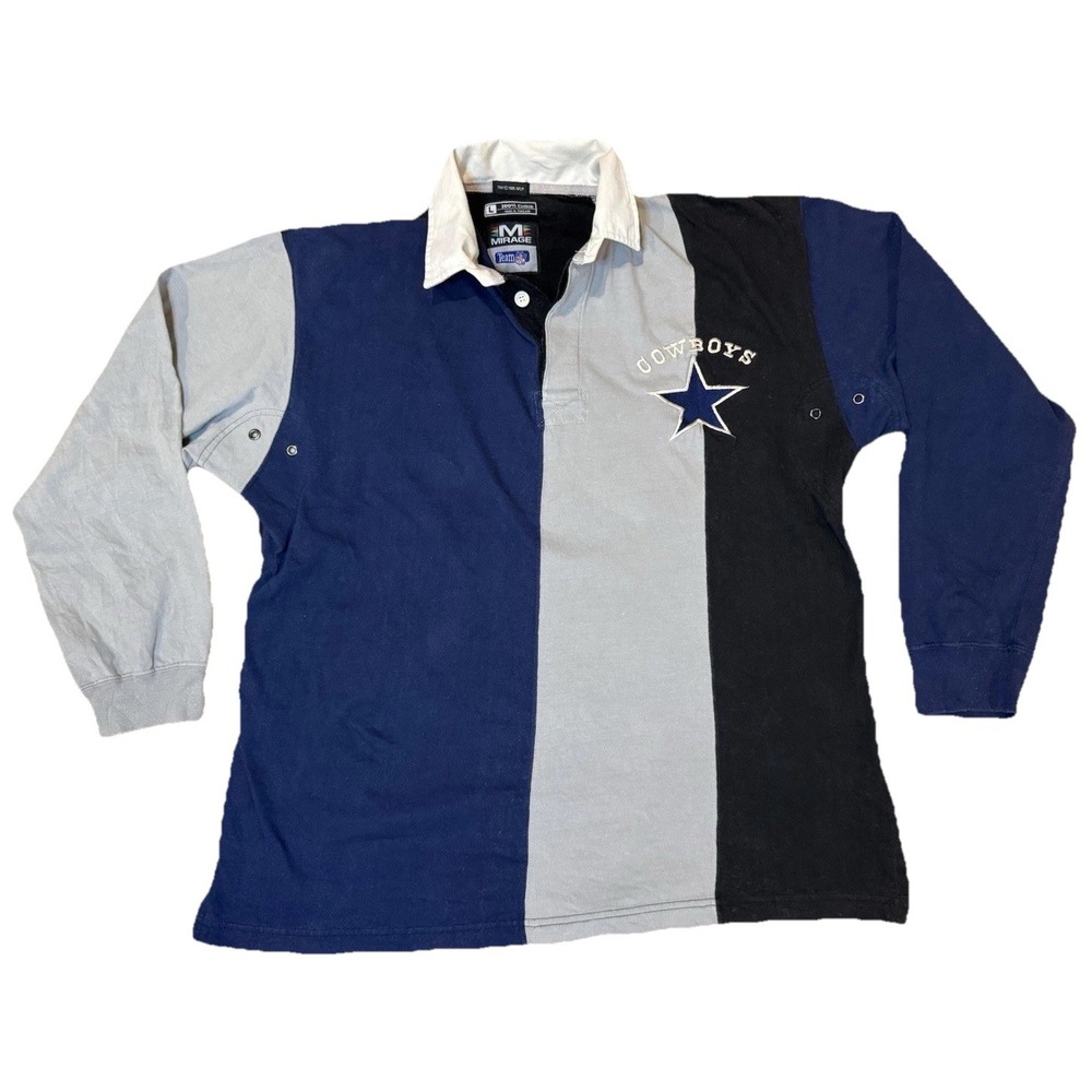 Vintage 1995 Dallas Cowboys Shirt Men LG Mirage 90s NFL Rugby Polo Color Block